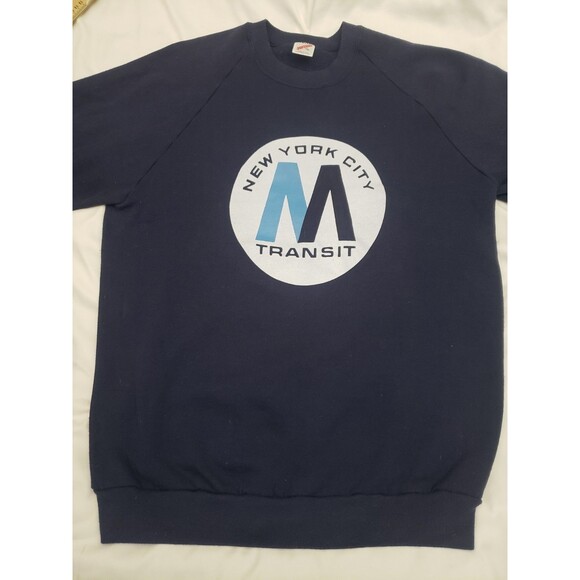 NYC New York City Transit Sweatshirt Blue Mens Large Jerzees VTG 90s Made USA - Picture 2 of 7